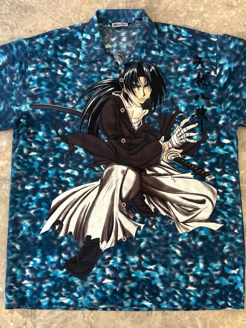 Vintage 2000s Million Guy Anime Samurai All Over Print Shirt XL Y2K AOP
